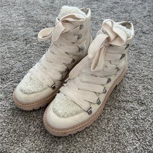 Dolce Vita Cream Faux Croc and Sherpa Lace-Up Boots